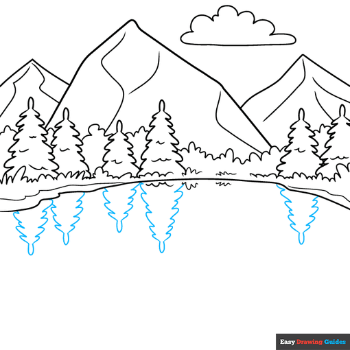 easy reflection drawing - mountain landscape step-by-step drawing tutorial: step 7