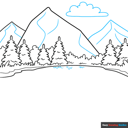 easy reflection drawing - mountain landscape step-by-step drawing tutorial: step 6