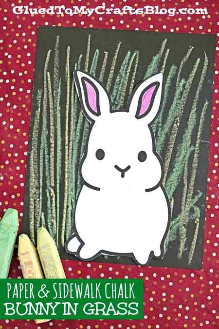 Paper & Chalk Art Bunny In Grass Project For Kids