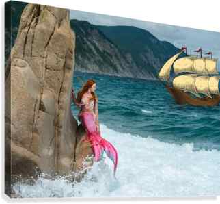 Mermaid Sitting on a Rock Canvas print