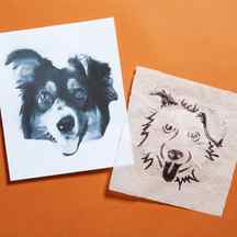 Dog drawing traced on tracing paper for a pumpkin carving lying on an orange background