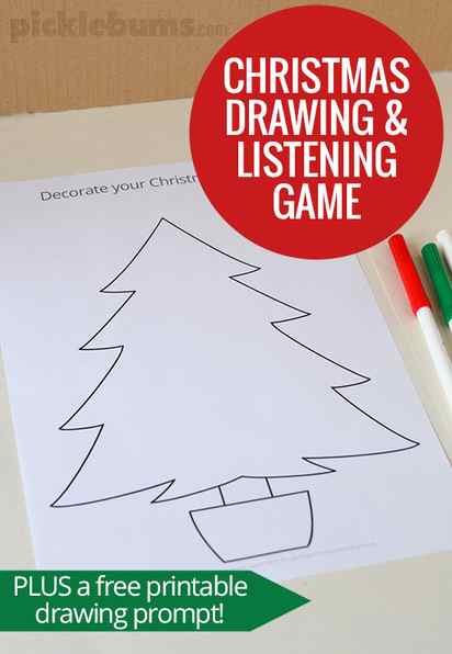 Christmas Drawing and Listening Game - with a free printable Christmas tree drawing prompt