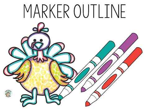 Outlining the texture turkey with washable markers