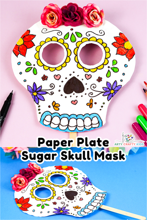 Create a simple paper plate sugar skull with the kids to celebrate and learn about The Day of the Dead celebration.