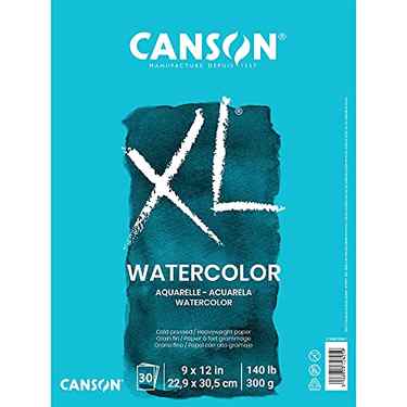 Canson XL Series Watercolor Textured Paper Pad for Paint, Pencil, Ink, Charcoal, Pastel, and Acrylic, Fold Over, 140 Pound, 9 x 12 Inch, 30 Sheets (100510941)