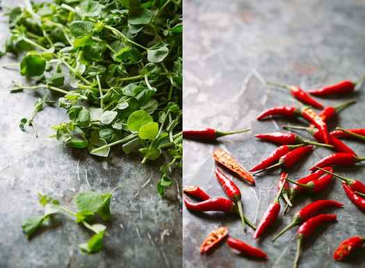 A food photography diptych on grey marbled background