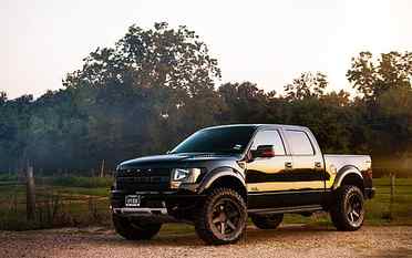 black Ford crew cab pickup truck, car, Ford f-150, vehicle, trees HD wallpaper