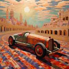 beautiful, elegant, minimalist, quilted masterpiece in the artistic style of by Shepard Fairey::1 commemorating the 1940 Monaco Grand Prix, historic racing cars competing against each other. 4