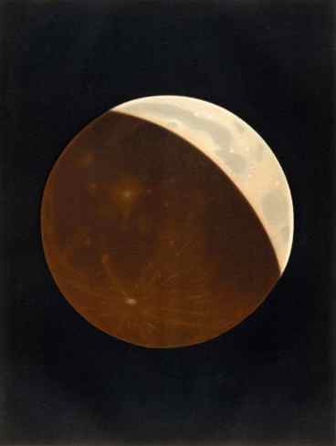 In this pastel drawing, three-quarters of the moon