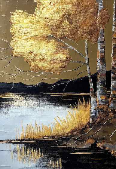 Canvas Print Golden birch tree at the lake