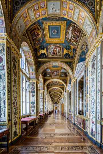 the corridor of the raphael loggias, inside the hermitage museum, st petersburg, russia