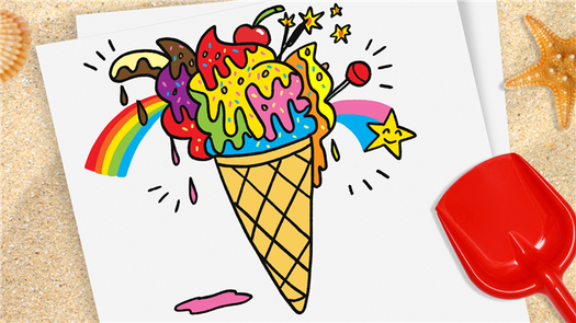 ice cream cone with 3 scoops in a cone