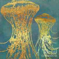 Deep Sea Life VI Golden Jellyfish, ocean texture by Tina Lavoie