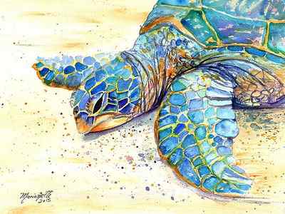 Wall Art - Painting - Turtle at Poipu Beach 4 by Marionette Taboniar