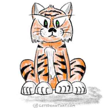 How to draw a tiger: finished drawing coloured-in