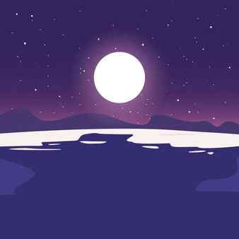 Beach sea moon night summer time vacation flat design vector illustration Stock Photo