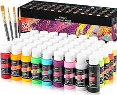 Sponsored Ad - Caliart Acrylic Paint Set With 4 Brushes, 52 Colors (59ml, 2oz) Art Craft Paints for Artists Kids Students . 