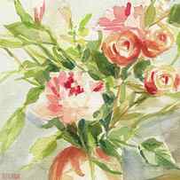 Peach and Yellow Carnations and Roses by Beverly Brown