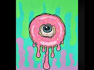 All-Seeing Donut canvas art design dessert donut doughnut eyeball food art graphic art graphic design illustration lowbrow art painting pastel goth pastel grunge posca posca pens sweet traditional art