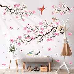 DECOWALL SG2-2305 Cherry Blossom Branch (Pink ver.) Wall Stickers Decals Peel and Stick Bedroom Living Room Flower murals . 