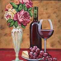 Vintage Flowers & Wine I by Carolee Vitaletti