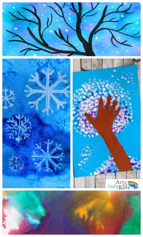 16 Winter Art Projects for Kids - A selection of gorgous snowy Winter art projects for kids using various process art tehniques to keep the kids busy this Winter.