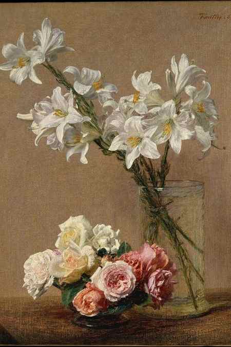 white flower bouquet old master painting ideas with roses and lilies