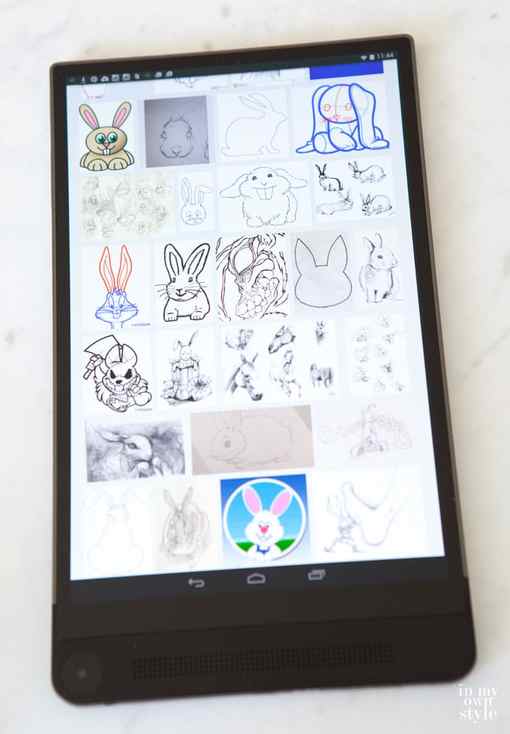 Online bunny images on a Dell Venue 8 tablet