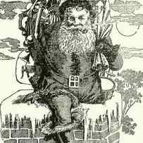 Father Christmas climbing down a chimney by French School