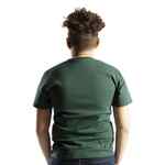 Load image into Gallery viewer, Male wearing dark green Unisex Youth Camp Scene T-shirt (back). 