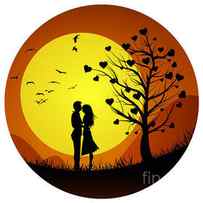 Minimalist couple in love scenery, two lovers in the hill with love tree valentines day background by MOUNIR KHALFOUF