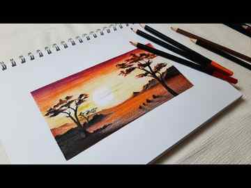 How to draw sunset with coloured pencils time lapse video