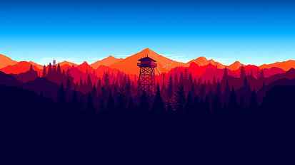 pine trees field, Firewatch game wallpaper, mountains, minimalism HD wallpaper