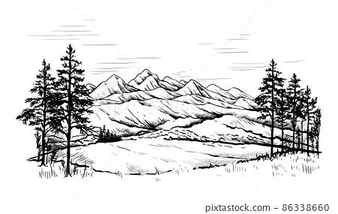 Hand drawn vector illustration mountains Outdoor camping background Landscape nature Hand drawn vector illustrations Mountain drawing Mountain tattoo