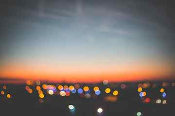 Evening Sunset Bokeh Cityscape, abstract, cloudless, colors, lights HD wallpaper