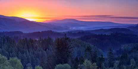 Silhouette photography of mountain during sunset, Heart, Trossachs HD wallpaper