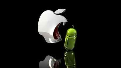 Android and Apple logo, Apple Inc., Android (operating system) HD wallpaper