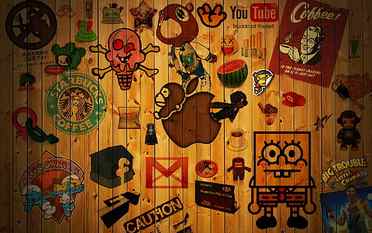 assorted-color logo illustration, Apple Inc., wood, SpongeBob SquarePants HD wallpaper