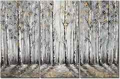 Sponsored Ad - YAYNICE Birch Tree Wall Art 3 Piece Black and White Forest Picture with Gold Foil Canvas Print Modern Abstr. 