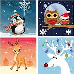 4 Pack Paint by Numbers for Kids Ages 4-8,Christma Easy Acrylic Small Paint Numbers Canvas Arts Ages 8-12,Cartoon Animals . 