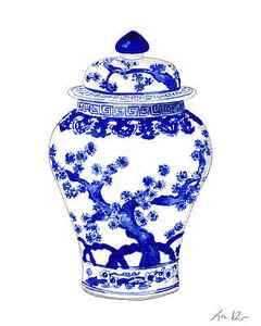 Wall Art - Painting - Blue and White Ginger Jar Chinoiserie 10 by Laura Row