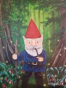 Wall Art - Painting - Gnome in Forest by Crystal Elswick