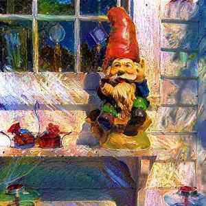 Wall Art - Painting - S Garden Gnome on Window Ledge - Square by Lyn Voytershark