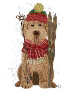 Wall Art - Painting - Goldendoodle Ski Dog by Fab Funky