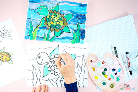 Paint the turtle and under the sea scene.