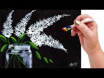 WHITE Lilacs in Mason Jar Q Tip EASY Painting for Beginners | TheArtSherpa #AcrylicTutorial