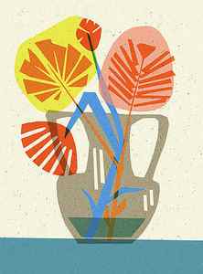 Wall Art - Drawing - Abstract Flowers and Vase by CSA Images