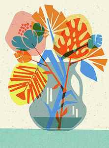 Wall Art - Drawing - Abstract Flowers and Vase by CSA Images