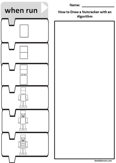 Offline Code Academy- How to Draw a Nutcracker with a Algorithm- worksheet with just pictures