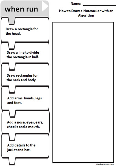 Offline Code Academy- How to Draw a Nutcracker with a Algorithm- worksheet with words